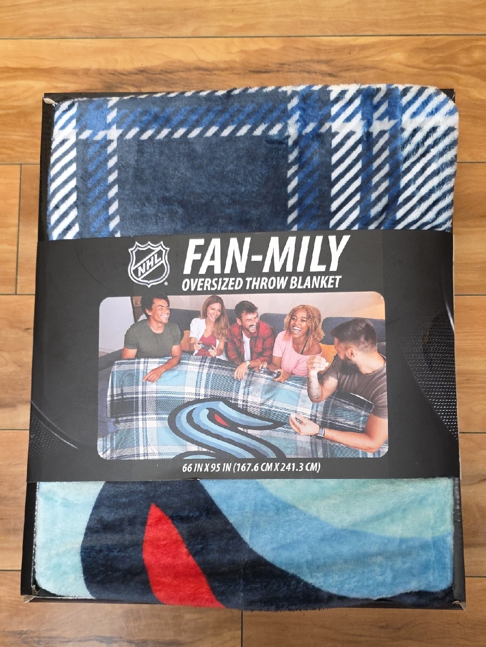 NHL Seattle Kraken Fan-Mily Oversized Plush Throw Blanket 66x95 NEW Blue Plaid